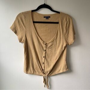 American Eagle Outfitters Tan Fitted Button Down Blouse